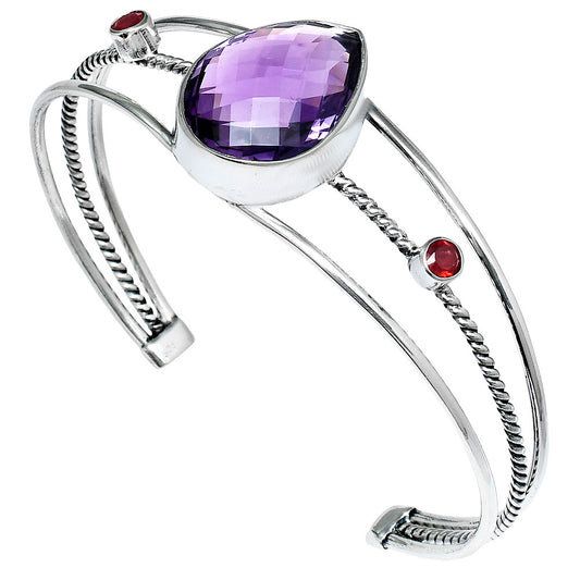 Amethyst Checker Briolette & Garnet Cuff Bangle Bracelet B-1011 11-EB10024
