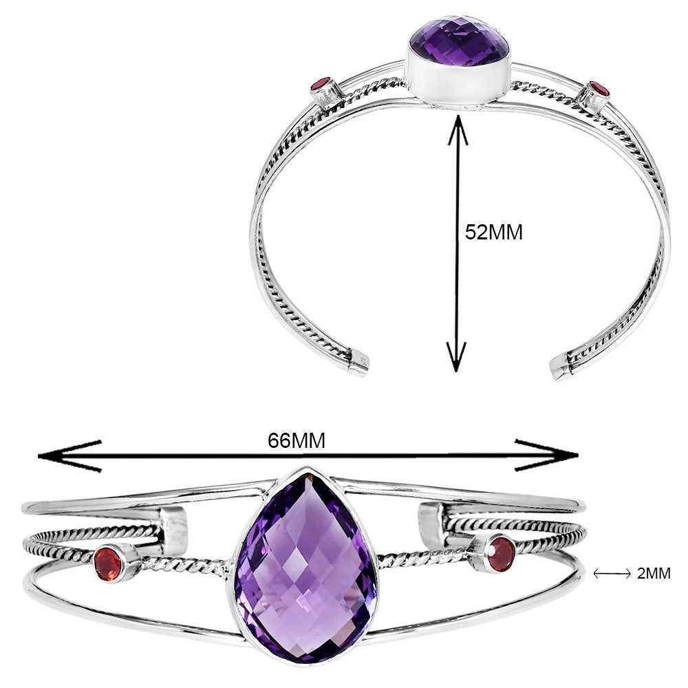 Amethyst Checker Briolette & Garnet Cuff Bangle Bracelet B-1011 11-EB10024