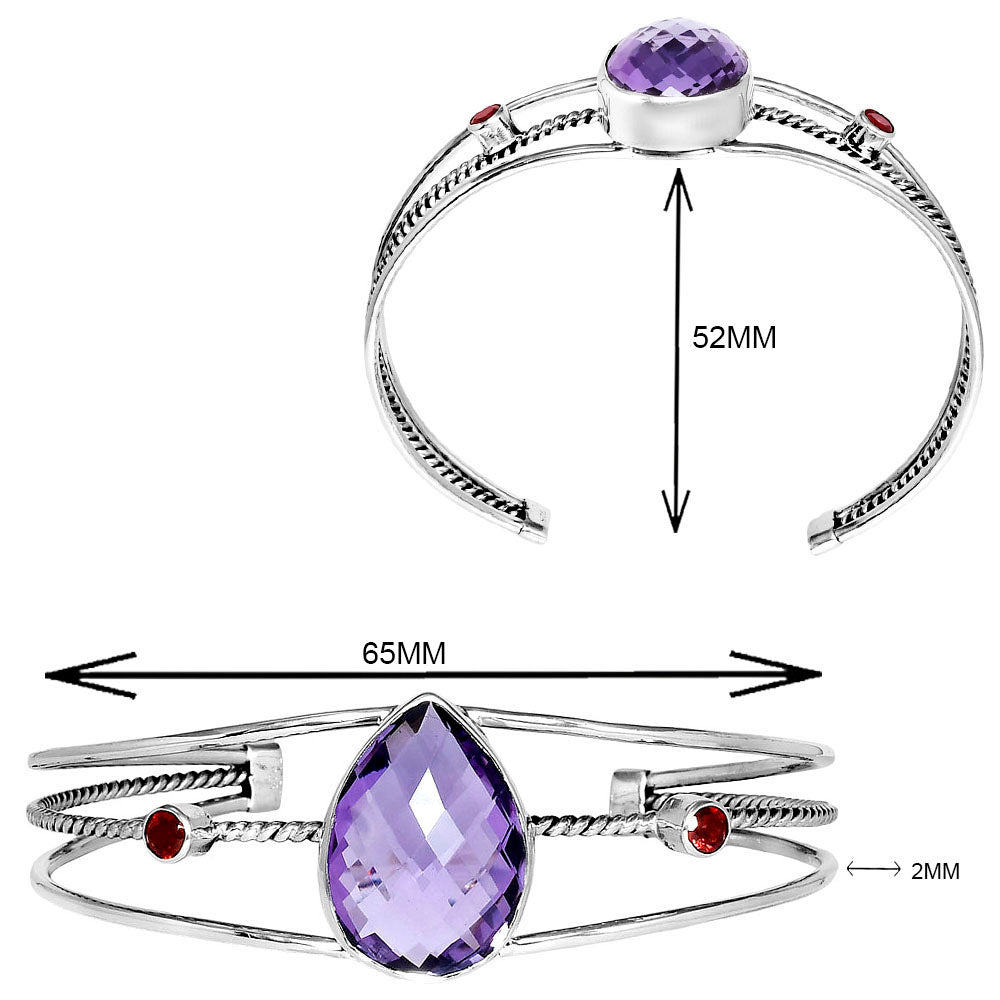 Amethyst Checker Briolette & Garnet Cuff Bangle Bracelet B-1011 11-EB10025