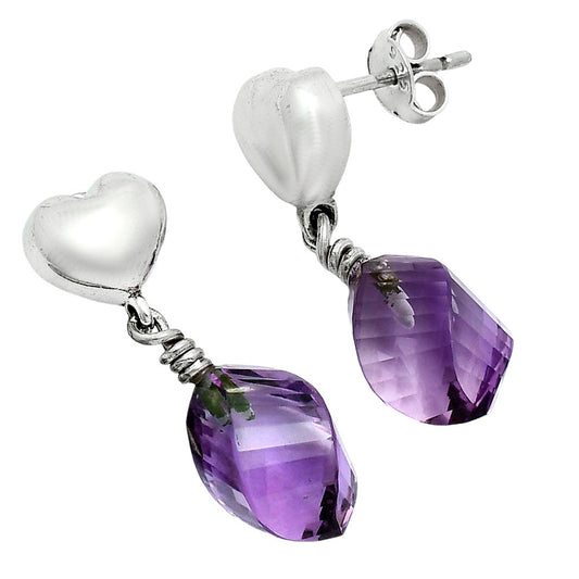 Premium Quality Heart - Amethyst Drop - Brazil Earrings E-1257 11-EE10014