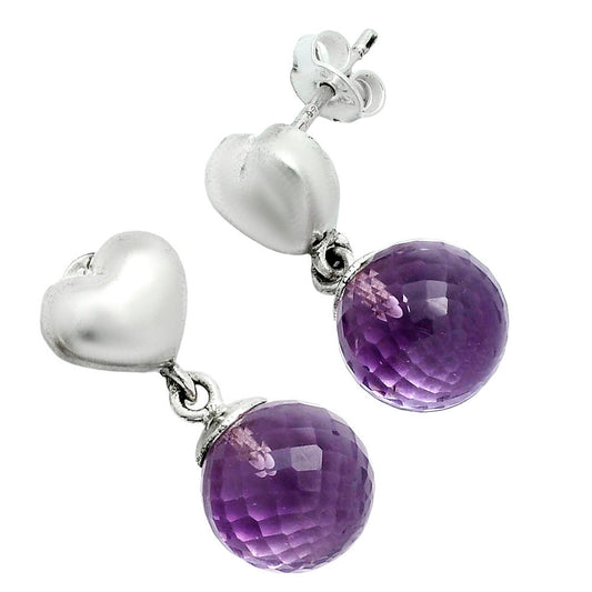 Premium Quality Heart - Heart - Amethyst Ball Earrings E-1258 11-EE10015