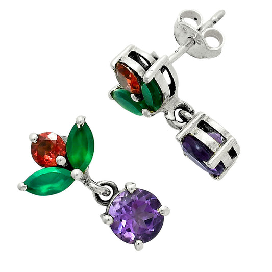 Premium Quality Amethyst, Garnet & Green Onyx Earrings E-1060 11-EE10051