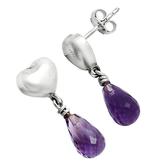 Premium Heart - Amethyst Drop - Brazil Earrings E-1257 11-EE10054