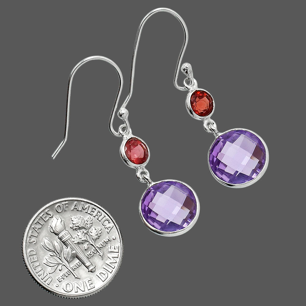 Premium Amethyst Checker Briolette & Garnet Earrings E-1006 11-EE10071
