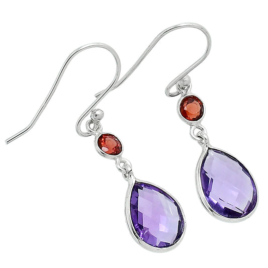 Premium Amethyst Checker Briolette & Garnet Earrings E-1006 11-EE10079