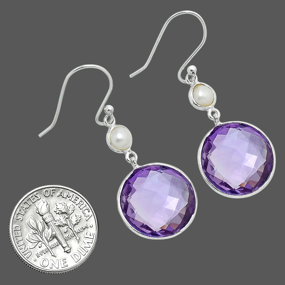 Premium Amethyst Checker Briolette & Pearl Earrings E-1002 11-EE10085