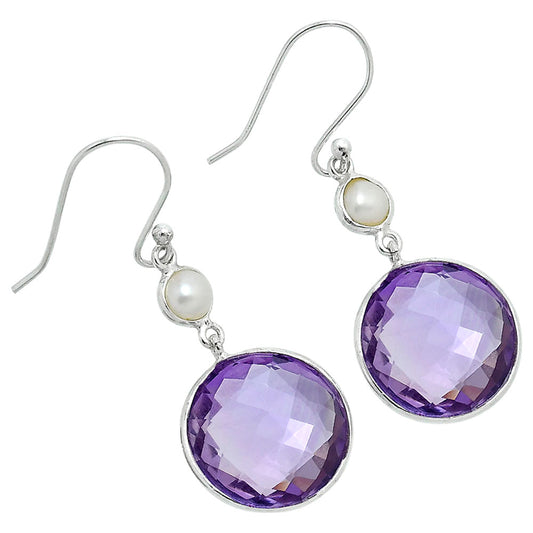 Premium Amethyst Checker Briolette & Pearl Earrings E-1002 11-EE10085