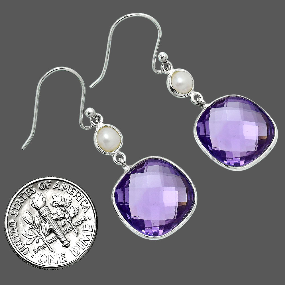 Premium Amethyst Checker Briolette & Pearl Earrings E-1006 11-EE10087