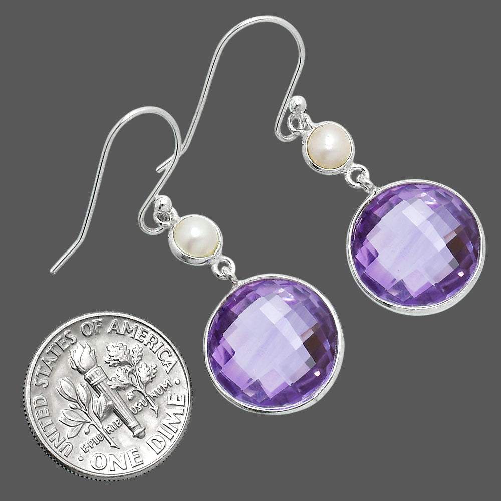 Premium Amethyst Checker Briolette & Pearl Earrings E-1002 11-EE10090