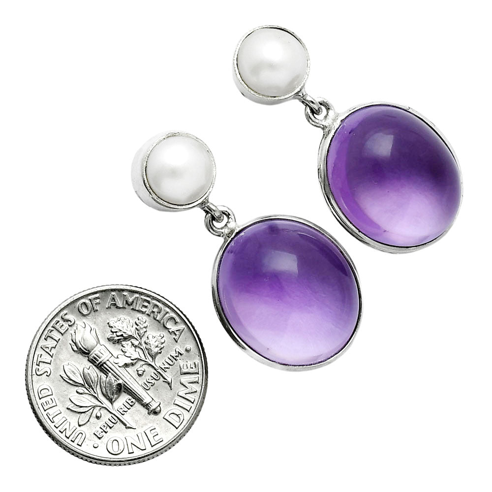 Premium Quality Amethyst Cab & Pearl Necklace Earrings Set N-1026 11-EG10002