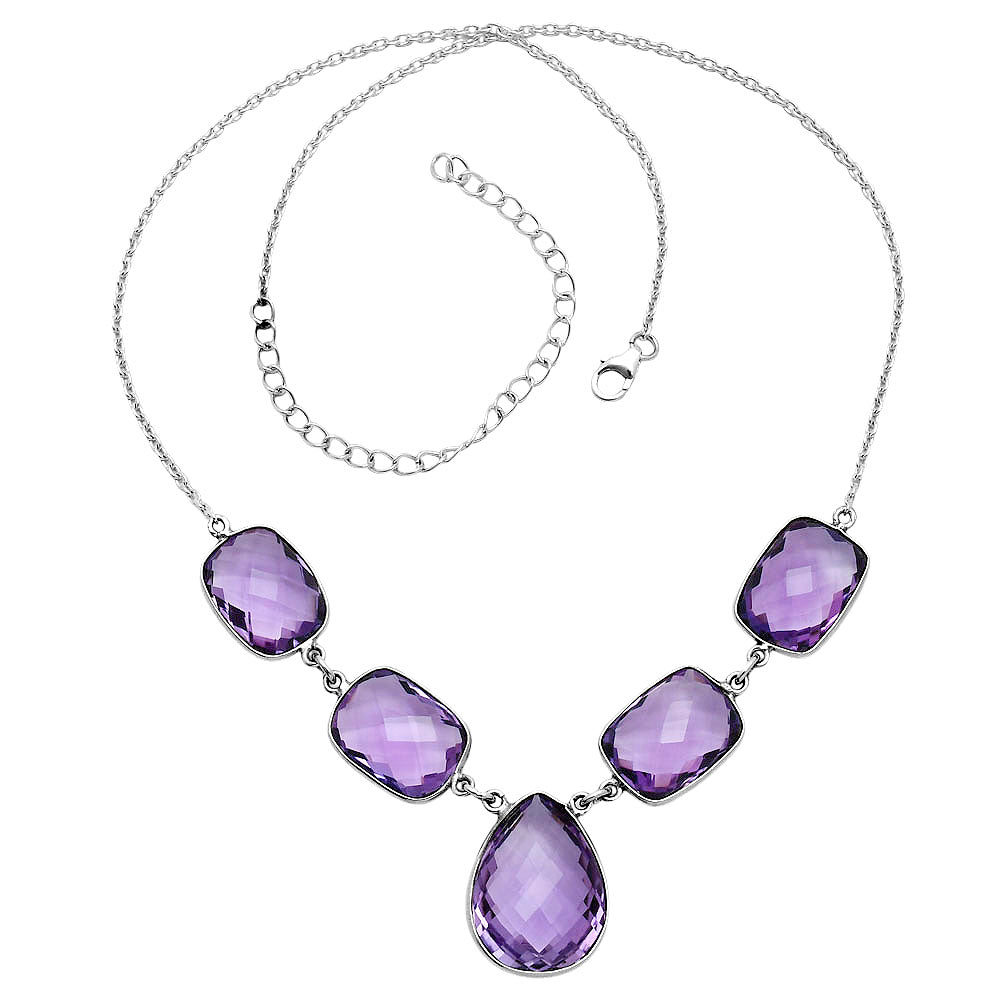 Premium Quality Amethyst Checker Briolette - Brazil Necklace N-1013 11-EN10005