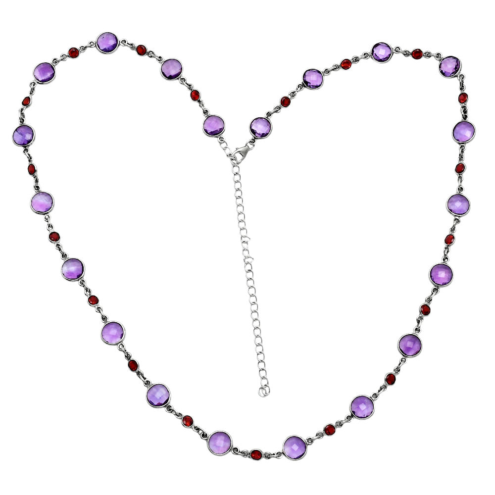 Premium Quality Amethyst Checker Briolette & Garnet Necklace N-1024 11-EN10006