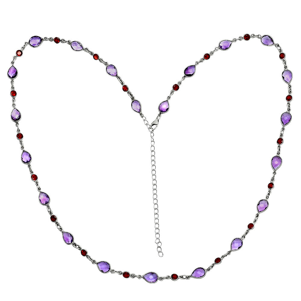 Premium Quality Amethyst Checker Briolette & Garnet Necklace N-1024 11-EN10008