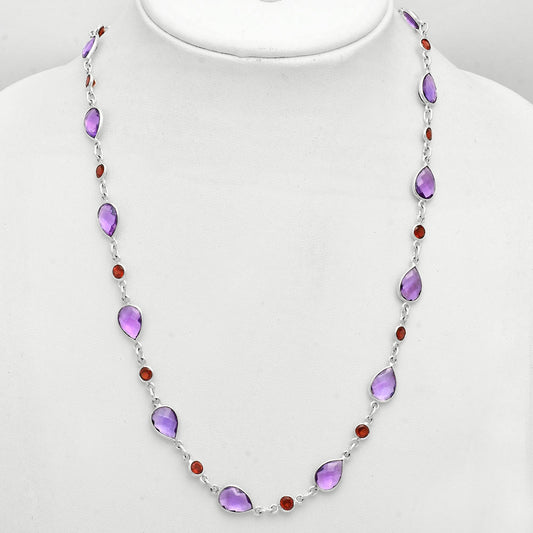 Premium Quality Amethyst Checker Briolette & Garnet Necklace N-1024 11-EN10009