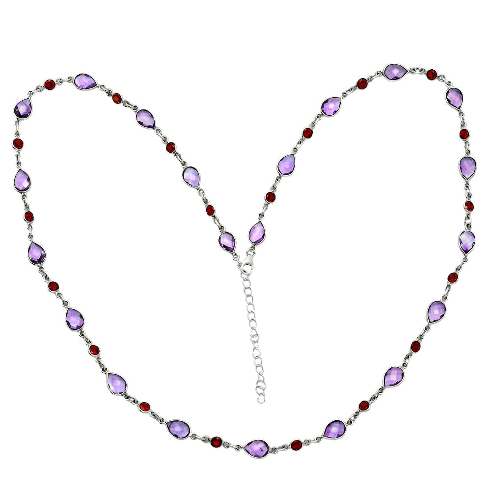 Premium Quality Amethyst Checker Briolette & Garnet Necklace N-1024 11-EN10010
