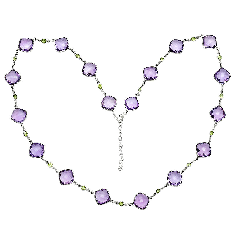 Premium Quality Amethyst Checker Briolette & Peridot Necklace N-1024 11-EN10012