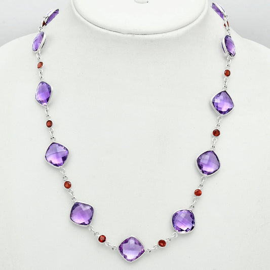 Premium Quality Amethyst Checker Briolette & Garnet Necklace N-1024 11-EN10014