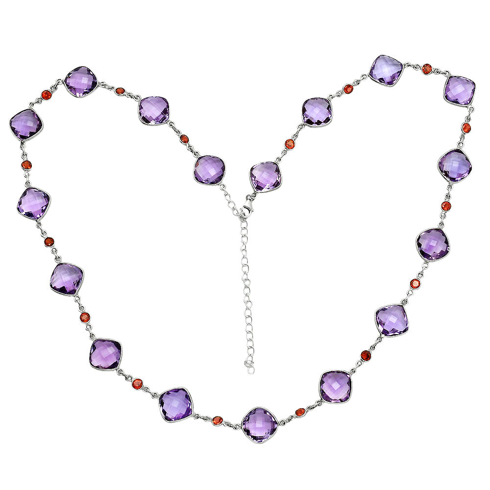 Premium Quality Amethyst Checker Briolette & Garnet Necklace N-1024 11-EN10014