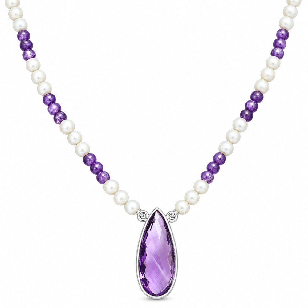 Premium Quality Amethyst Briolette & Pearl Beaded Necklace N-1027 11-EN10018