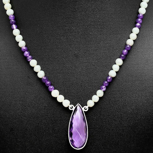 Premium Quality Amethyst Briolette & Pearl Beaded Necklace N-1027 11-EN10018