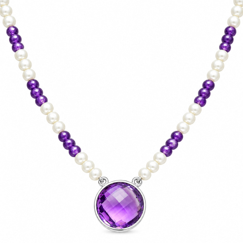 Premium Quality Amethyst Briolette & Pearl Beaded Necklace N-1027 11-EN10019