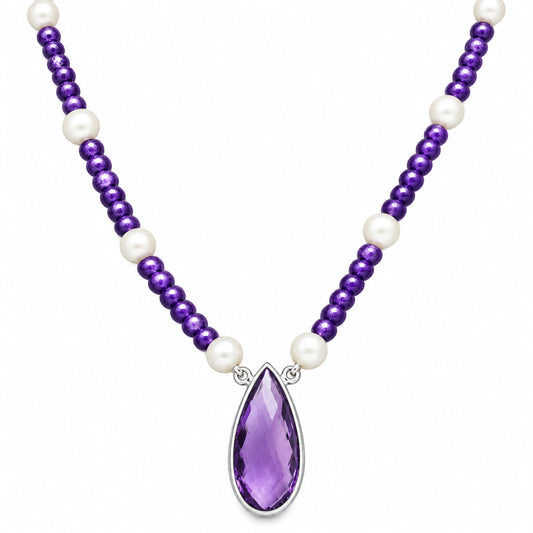 Premium Quality Amethyst Briolette & Pearl Beaded Necklace N-1027 11-EN10020