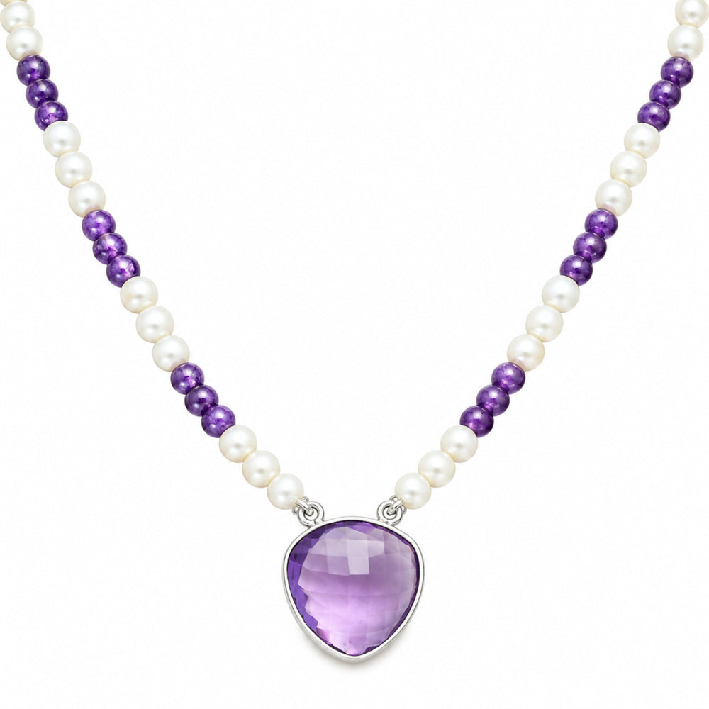 Premium Quality Amethyst Briolette & Pearl Beaded Necklace N-1027 11-EN10021