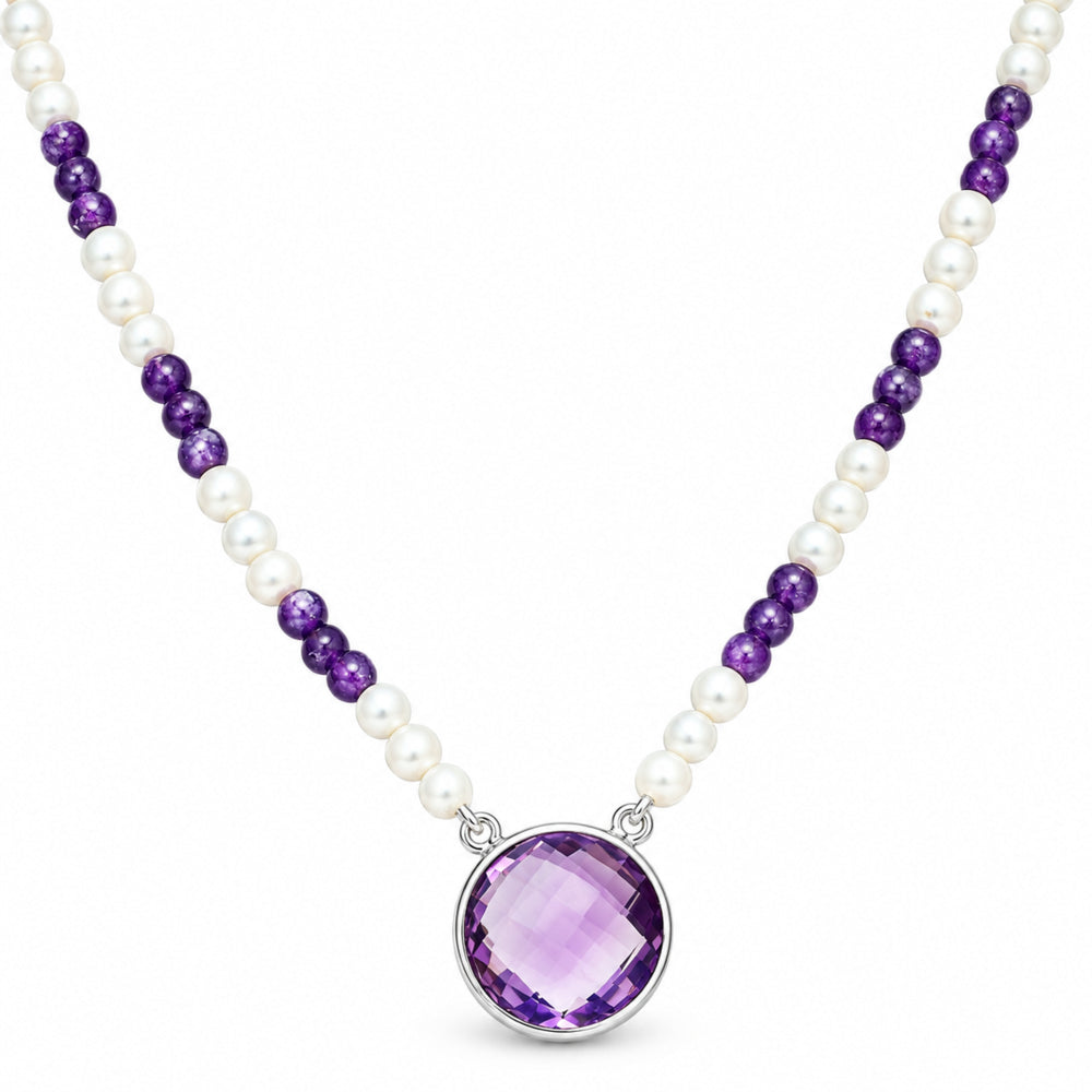Premium Quality Amethyst Briolette & Pearl Beaded Necklace N-1027 11-EN10026