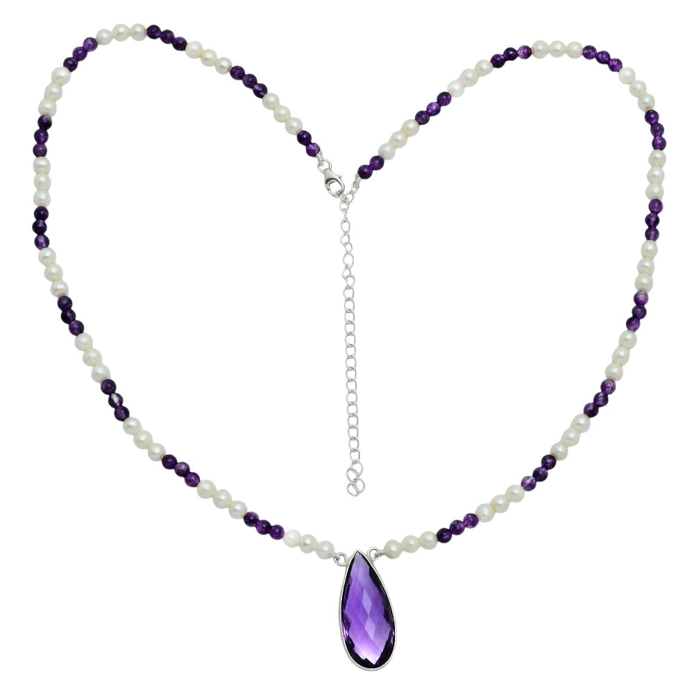 Premium Quality Amethyst Briolette & Pearl Beaded Necklace N-1027 11-EN10027