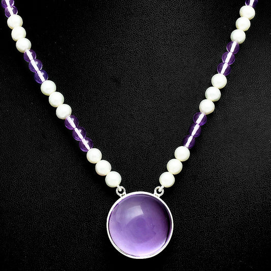 Premium Quality Amethyst Cab - Brazil & Pearl Beaded Necklace N-1027 11-EN10029