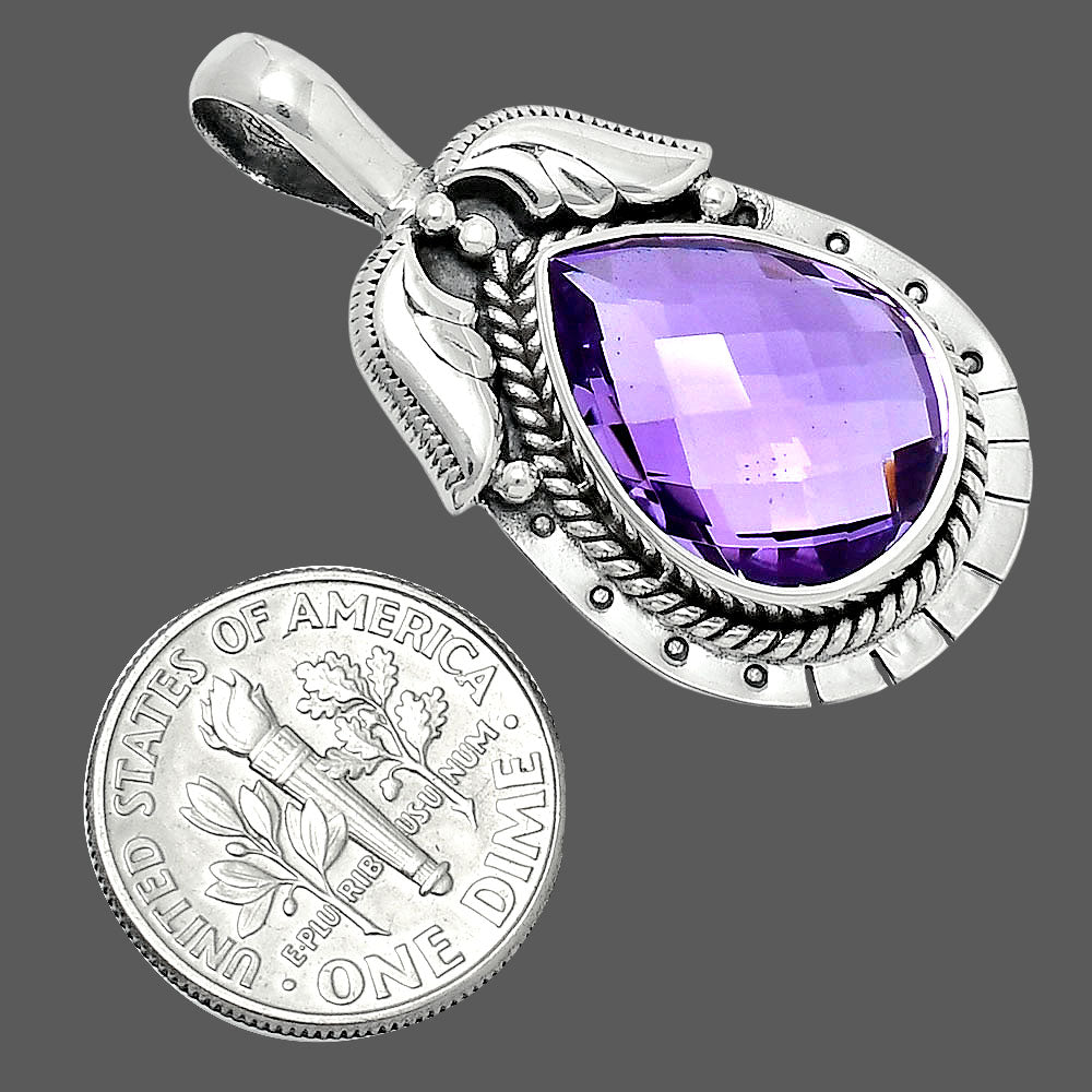 Premium Quality Amethyst Checker Briolette - Brazil Pendant P-1568 11-EP10010