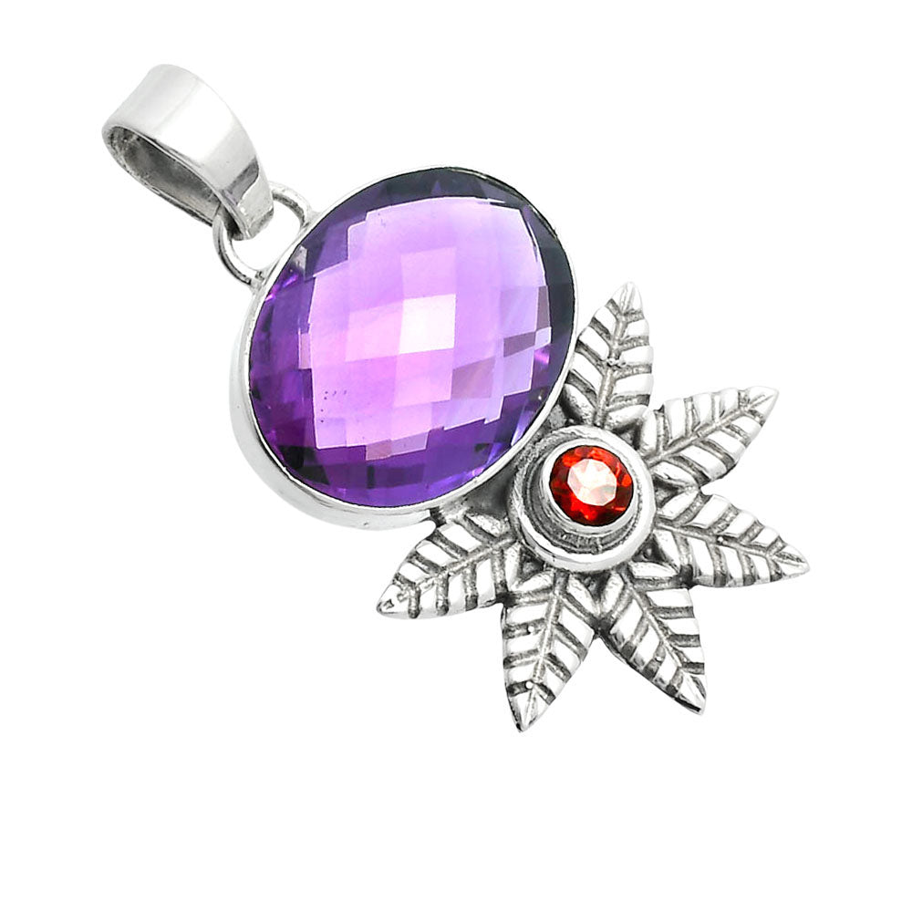 Premium Quality Amethyst Checker Briolette & Garnet Pendant P-1425 11-EP10013