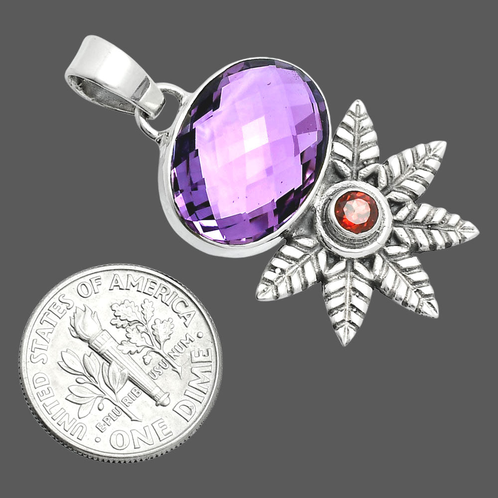 Premium Quality Amethyst Checker Briolette & Garnet Pendant P-1425 11-EP10014