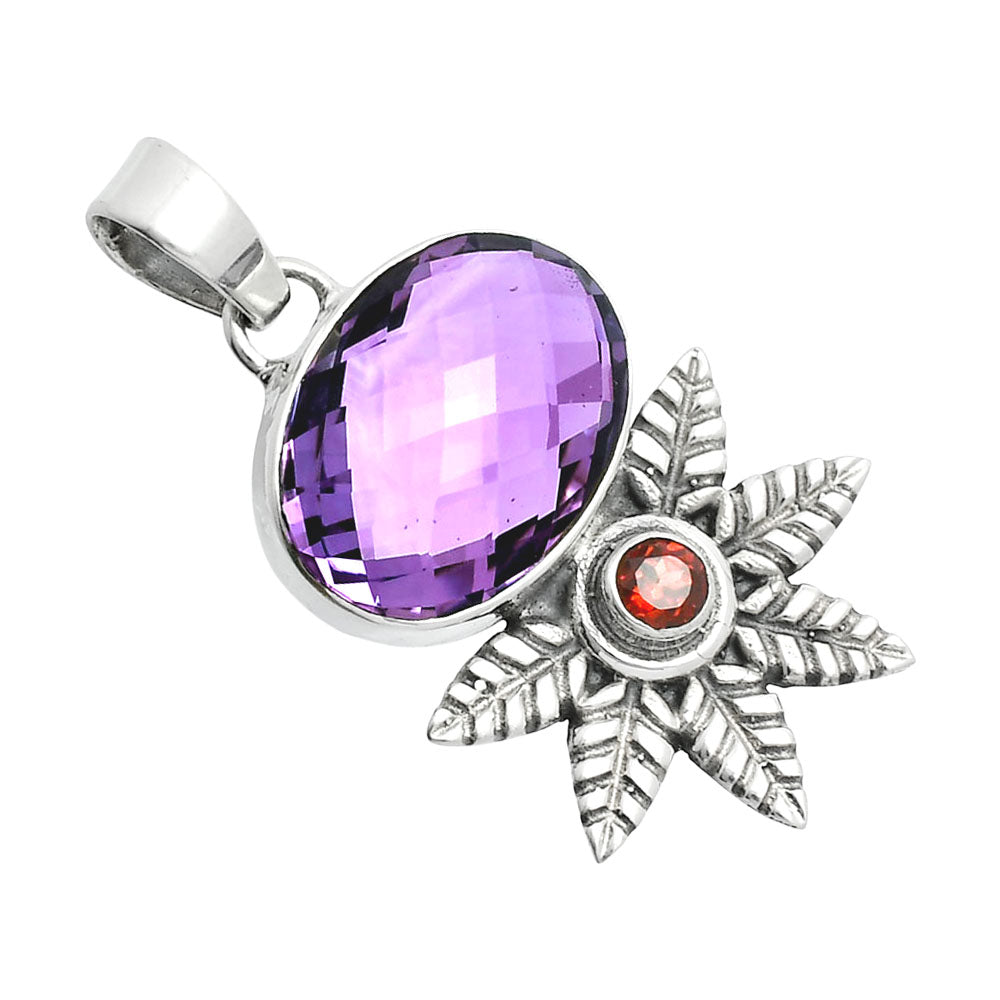 Premium Quality Amethyst Checker Briolette & Garnet Pendant P-1425 11-EP10014