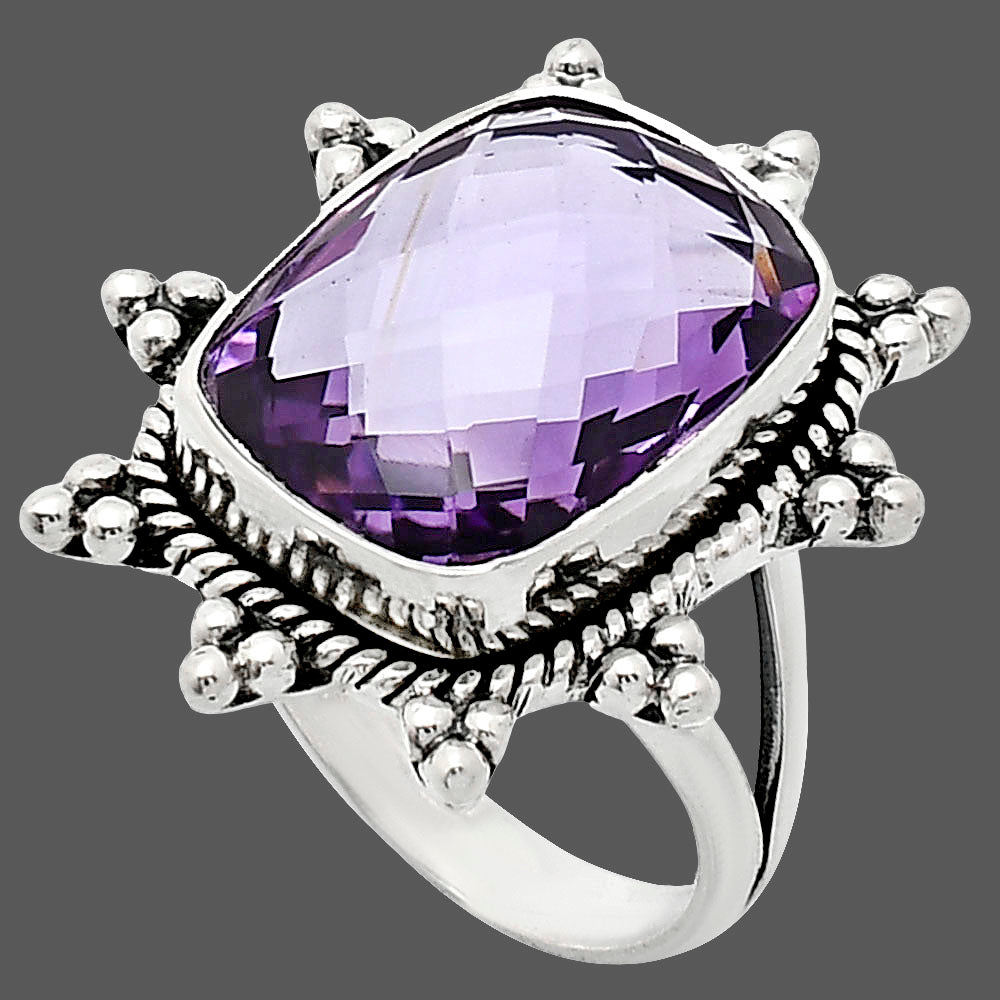 Premium Quality Amethyst Checker Briolette - Brazil Ring size-7 R-1234 11-ER10010