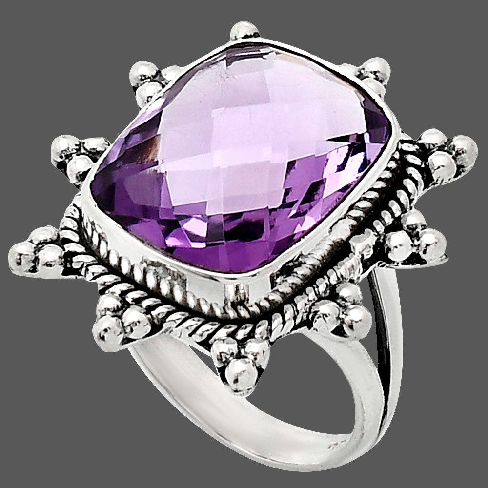 Premium Quality Amethyst Checker Briolette - Brazil Ring size-7 R-1234 11-ER10011