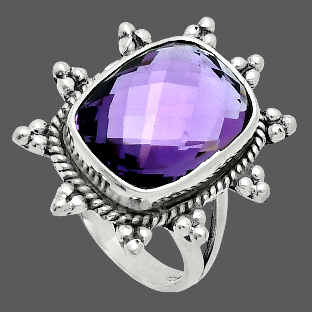 Premium Amethyst Checker Briolette - Brazil Ring size-8 R-1234 11-ER10064