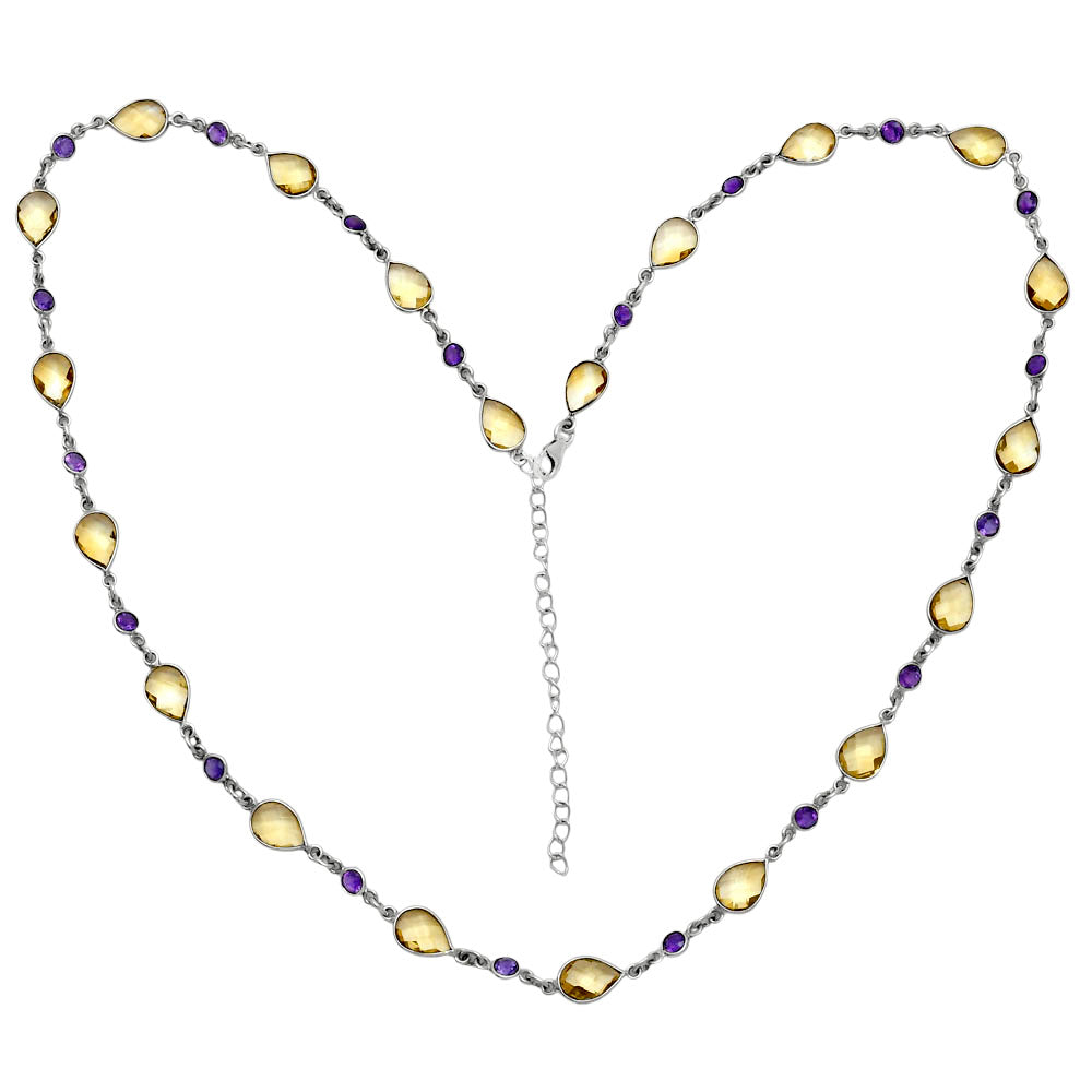 Premium Quality Citrine Checker Briolette & Amethyst Necklace N-1024 12-EN10033
