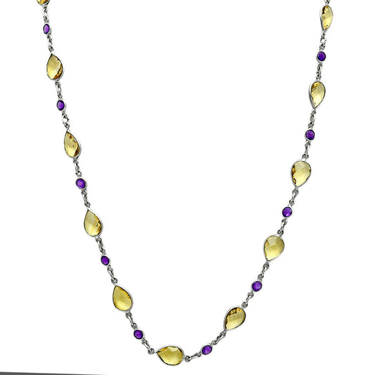 Premium Quality Citrine Checker Briolette & Amethyst Necklace N-1024 12-EN10034