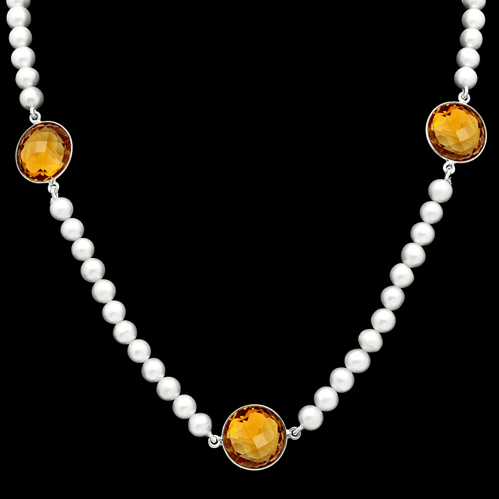 Premium Quality Citrine Briolette & Pearl Beaded Necklace N-1028 12-EN10036