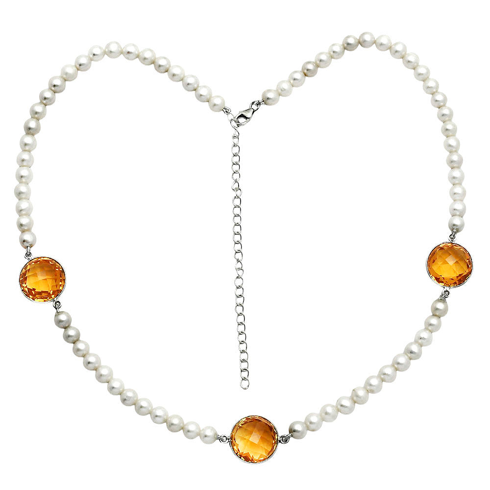 Premium Quality Citrine Briolette & Pearl Beaded Necklace N-1028 12-EN10036