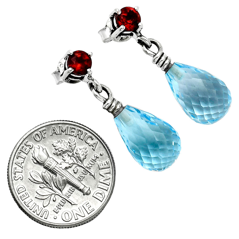 Premium Quality Sky Blue Topaz Drop & Garnet Earrings E-1062 13-EE10118