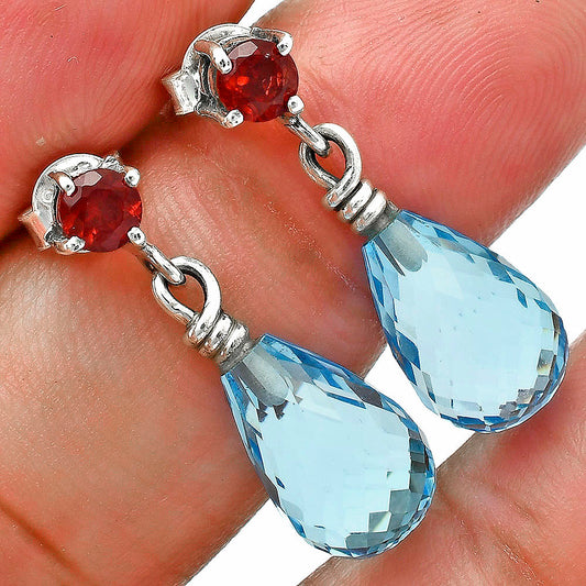 Premium Quality Sky Blue Topaz Drop & Garnet Earrings E-1062 13-EE10119