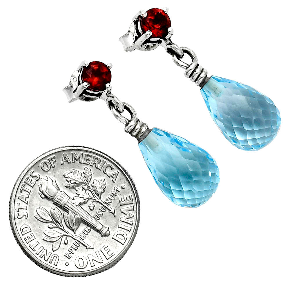 Premium Quality Sky Blue Topaz Drop & Garnet Earrings E-1062 13-EE10122