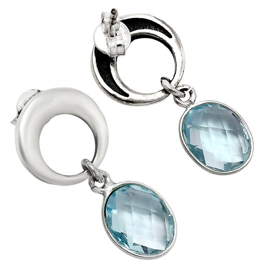 Premium Quality Sky Blue Topaz Checker Briolette Earrings E-1259 13-EE10126