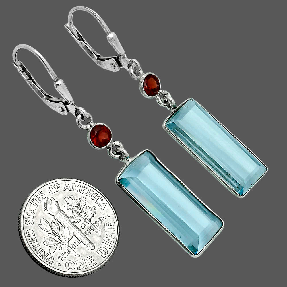 Premium Sky Blue Topaz & Garnet Earrings E-1254 13-EE10136