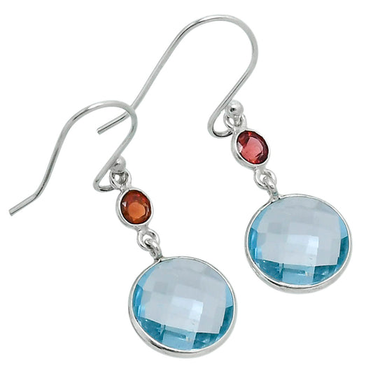 Premium Sky Blue Topaz Checker Briolette & Garnet Earrings E-1002 13-EE10149