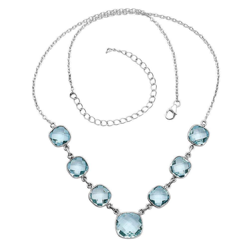 Premium Quality Sky Blue Topaz Checker Briolette Necklace N-1013 13-EN10037