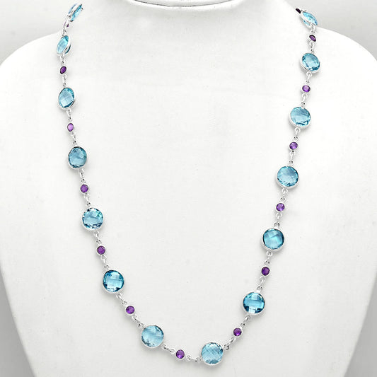 Premium Quality Sky Blue Topaz Briolette & Amethyst Necklace N-1024 13-EN10039