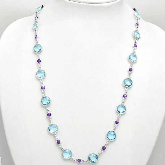 Premium Quality Sky Blue Topaz Briolette & Amethyst Necklace N-1024 13-EN10040
